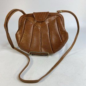 Amelia Berko Leather Crossbody Purse Handbag Lizzard Animal Print 70s Classic